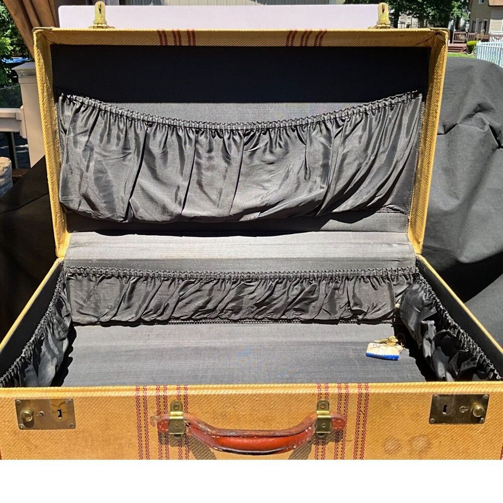 Large striped vintage suitcase great display piece must see brown & rust colors - Picture 9 of 9